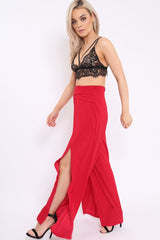 Red Slinky Split Front Trousers - Karly