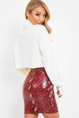 Red Snake Print Faux Leather Zip Skirt - Edda