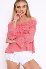 Red Striped Shirred Bardot Top - Jamaiya