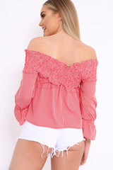 Red Striped Shirred Bardot Top - Jamaiya