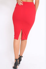 Red Midi Bodycon Skirt - Tiffy