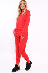 Red Sweatshirt and Joggers Loungewear Set - Evalin