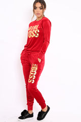Red Velvet Girl Boss Slogan Tracksuit - Kacie