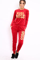 Red Velvet Girl Boss Slogan Tracksuit - Kacie