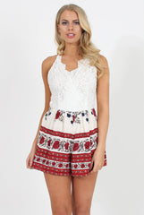 White V Front Crochet Playsuit - Reese
