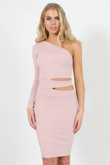 Pink One Shoulder Cut Out Bodycon Dress - Regina
