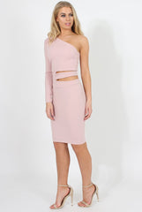 Pink One Shoulder Cut Out Bodycon Dress - Regina