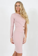 Pink One Shoulder Cut Out Bodycon Dress - Regina