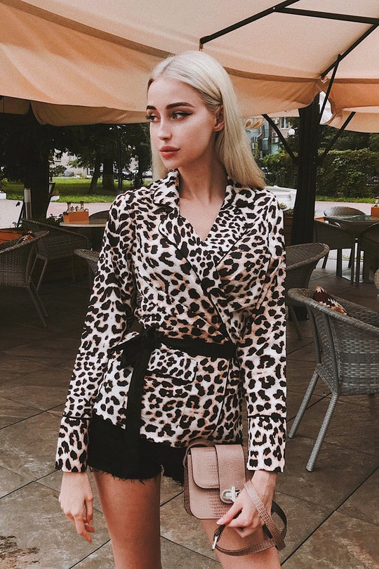 Leopard Print Wrap Over Ribbon Tie Top - Reginae