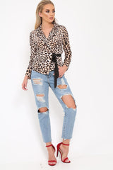 Leopard Print Wrap Over Ribbon Tie Top - Reginae
