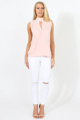 Pink High Neck Cross Over Top - Remy