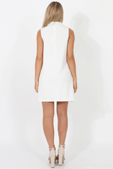 White Crochet High Neck Cut Out Dress - Remmy
