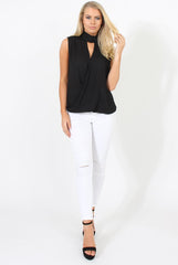 Black High Neck Cross Over Top - Remy