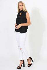 Black High Neck Cross Over Top - Remy