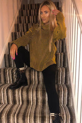 Mustard Ottoman Rib Roll Neck Jumper - Renee