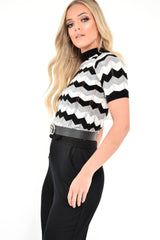Black White Grey Chevron Knit Top - Rosaleah