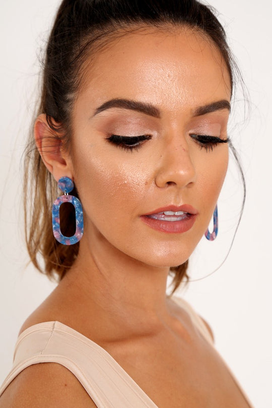 Multi Resin Drop Oval Earrings - Oceana