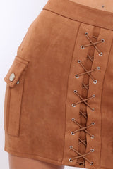 Mocha Suedette Lace Up Skirt - Ressie