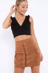 Mocha Suedette Lace Up Skirt - Ressie