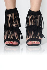 Reva Black Suede Tassel Heels