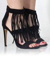 Reva Black Suede Tassel Heels