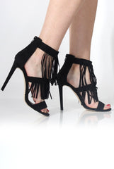 Reva Black Suede Tassel Heels
