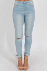 Light Acid Ripped Knee Skinny Jeans - Revon