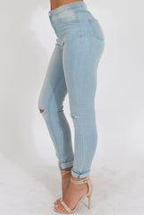Light Acid Ripped Knee Skinny Jeans - Revon