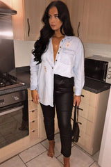 Black Coated Belted Tapered Trousers - Reyna