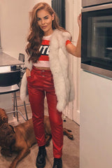 Red Coated Belted Tapered Trousers - Reyna