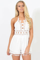 White Crochet Playsuit - Rhia