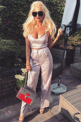 Nude Silky Striped Trousers - Rhiannon