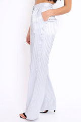 Silver Silky Striped Trousers - Rhiannon
