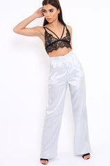 Silver Silky Striped Trousers - Rhiannon