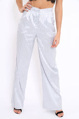 Silver Silky Striped Trousers - Rhiannon