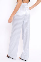 Silver Silky Striped Trousers - Rhiannon