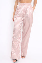 Nude Silky Striped Trousers - Rhiannon