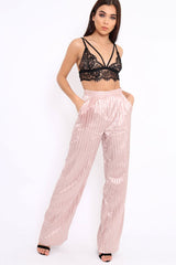 Nude Silky Striped Trousers - Rhiannon