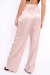 Nude Silky Striped Trousers - Rhiannon