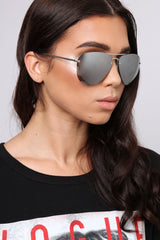 Silver Reflective Aviator Sunglasses - Rhio
