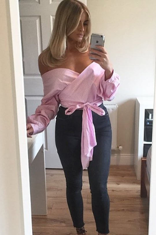 Pink Stripe Wrap Around Tie Waist Top - Rhona