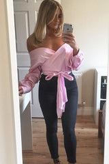 Pink Stripe Wrap Around Tie Waist Top - Rhona