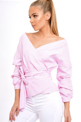 Pink Stripe Wrap Around Tie Waist Top - Rhona
