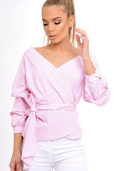 Pink Stripe Wrap Around Tie Waist Top - Rhona