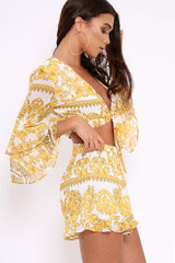 White and Gold Scarf Print Crop Top and Shorts Co-ord - Rhonda