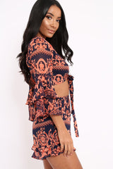 Navy Scarf Print Crop Top and Shorts Co-ord - Rhonda
