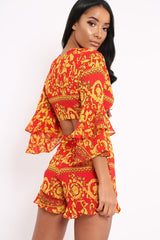 Red Scarf Print Crop Top and Shorts Co-ord - Rhonda