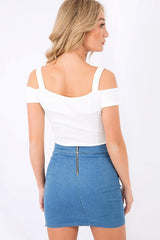 White Cold Shoulder Bodysuit - Ria
