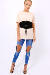 Nude Lace Up Ribbed T-Shirt - Claudie