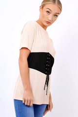 Nude Lace Up Ribbed T-Shirt - Claudie